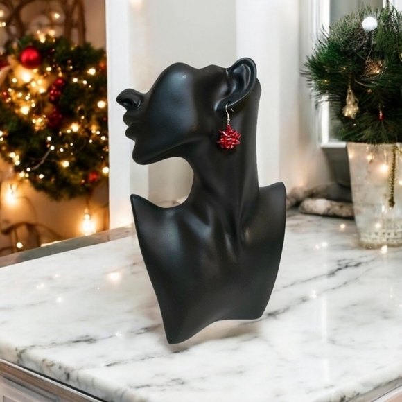 NEW Women's Christmas Holiday Red Bow Drop Hook Earrings‎ - Picture 2 of 3